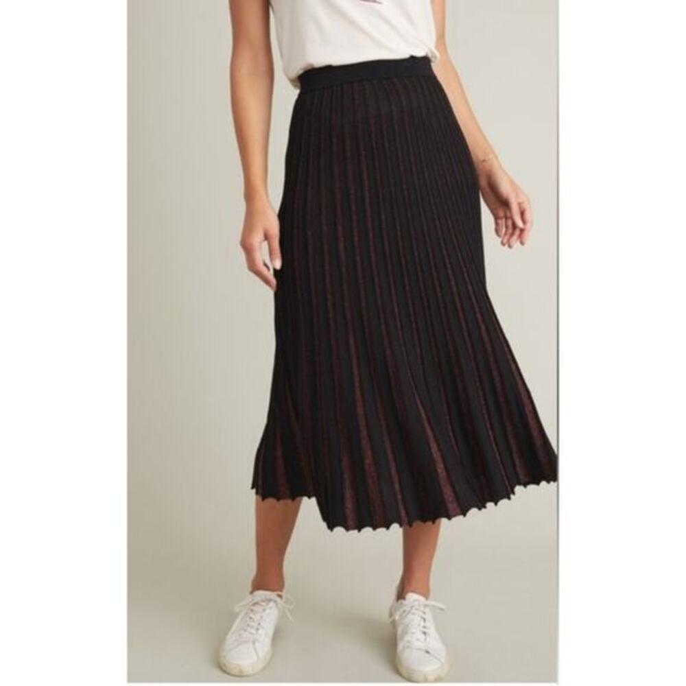 Marine Layer‎ L Black penny Pleated Knit Skirt